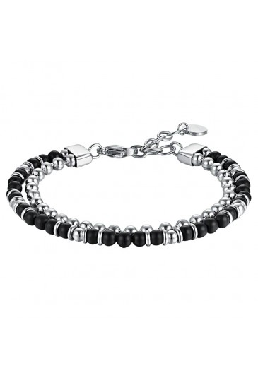 Bracciale Luca Barra Uomo Acciaio Doppio Filo Agata Nera Elementi Acciaio BA1526