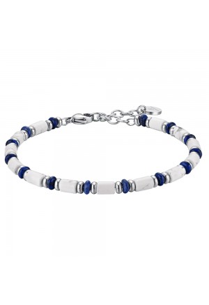 Bracciale Luca Barra Uomo Acciaio Pietre Bianche Blu BA1535