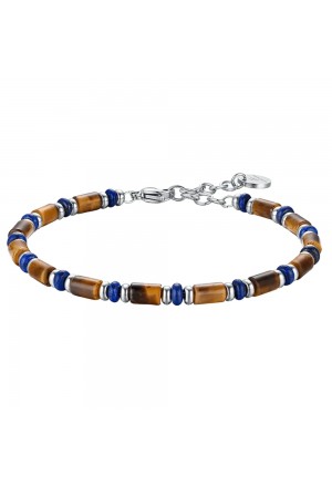 Bracciale Luca Barra Uomo Acciaio Pietre Occhio Di Tigre Blu BA1537