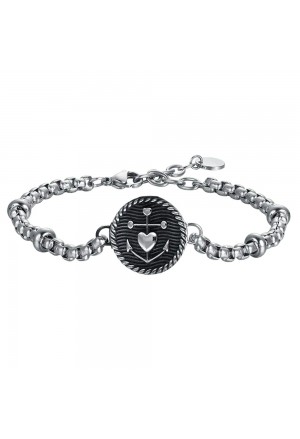 Bracciale Luca Barra Uomo Acciaio Ancora Con Cuore BA1551