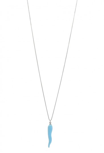 Collana Lunga Argento Ciondolo Corno Turchese Portafortuna Fantasia Monile WFMIVFM