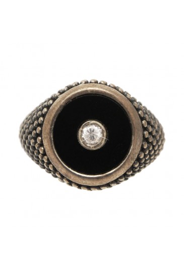 Anello Sigillo Chevalier Argento Brunito Cristallo Misura Regolabile Uomo Fantasia MonileHZ72FFM