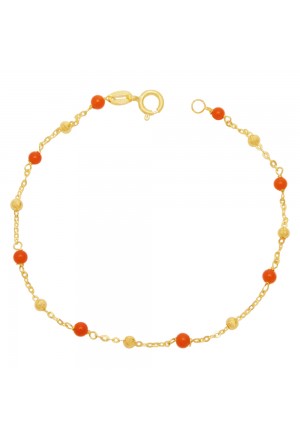 Bracciale Neonato Corallo Rosso Oro Giallo 18KT Regalo Nascita Fantasia Monile 05SW9FM