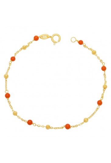 Bracciale Neonato Corallo Rosso Oro Giallo 18KT Regalo Nascita Fantasia Monile 05SW9FM