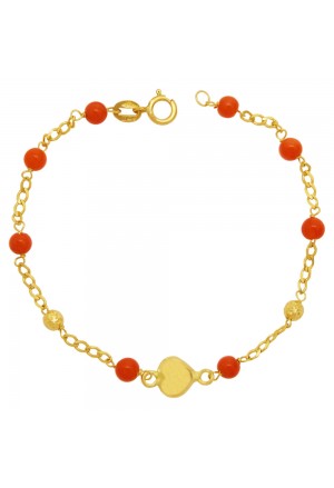 Bracciale Neonato Corallo Rosso Cuore Oro Giallo 18KT Regalo Nascita Fantasia Monile 68IXYFM