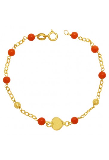 Bracciale Neonato Corallo Rosso Cuore Oro Giallo 18KT Regalo Nascita Fantasia Monile 68IXYFM