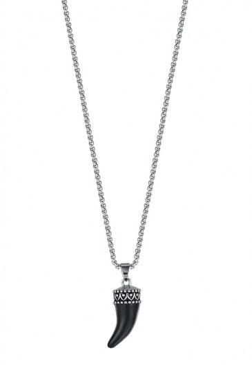 Collana Luca Barra Uomo Acciaio Pendente Corno Portafortuna Smaltato Nero CA462