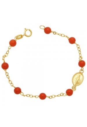 Bracciale Neonato Corallo Rosso Madonna Miracolosa Oro Giallo 18KT Regalo Nascita Fantasia Monile Q0NZQFM