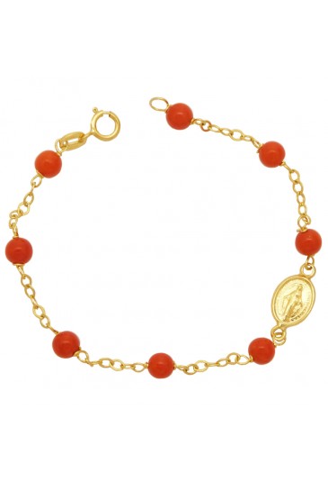 Bracciale Neonato Corallo Rosso Madonna Miracolosa Oro Giallo 18KT Regalo Nascita Fantasia Monile Q0NZQFM