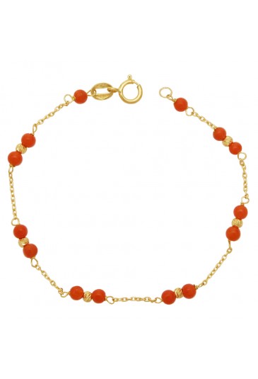Bracciale Neonato Corallo Rosso Oro Giallo 18KT Regalo Nascita Fantasia Monile 4VIPPFM