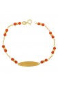 Bracciale Neonato Corallo Rosso Piastrina Centrale Oro Giallo 18KT Regalo Nascita Fantasia Monile JWK0OFM