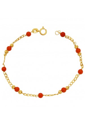 Bracciale Neonato Corallo Rosso Oro Giallo 18KT Regalo Nascita Fantasia Monile TZSEKFM