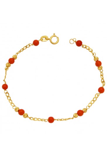 Bracciale Neonato Corallo Rosso Oro Giallo 18KT Regalo Nascita Fantasia Monile TZSEKFM