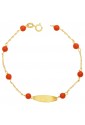 Bracciale Neonato Corallo Rosso Piastrina Centrale Oro Giallo 18KT Regalo Nascita Fantasia Monile ANVNLFM