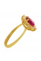 Anello Pietra Rosso Oro 18KT Zirconi Misura 16 Fantasia Monile OCC33FM