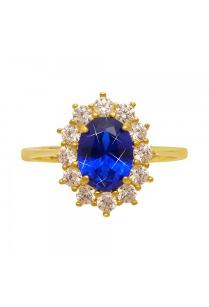 Anello Pietra Blu Oro Giallo 18KT Zirconi Misura 14 Fantasia Monile WH20OFM