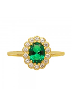 Anello Pietra Verde Oro Giallo 18KT Zirconi Misura 12 Fantasia Monile CGLXFFM