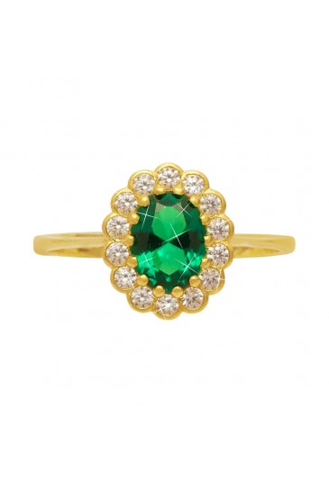 Anello Pietra Verde Oro Giallo 18KT Zirconi Misura 12 Fantasia Monile CGLXFFM