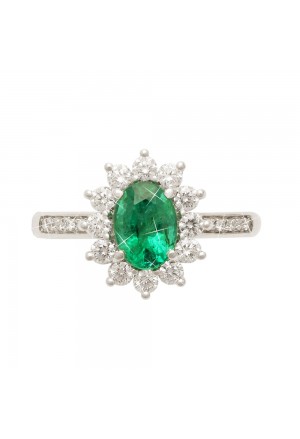 Anello Recarlo Smeraldo Verde Oro Bianco 18kt Diamanti Naturali R03CC017/SM040-14