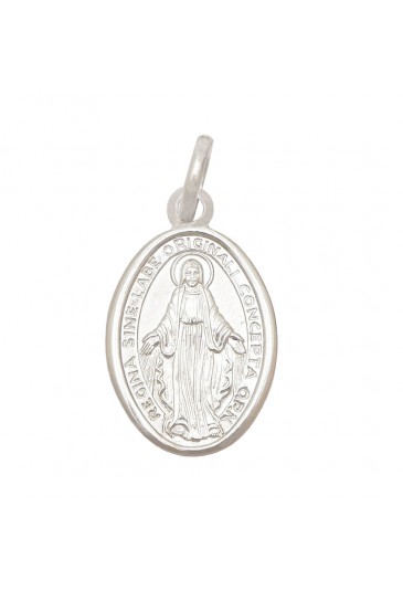 Ciondolo Madonna Miracolosa Oro Bianco 18kt Misura Small Gioiello Sacro Regalo Battesimo Comunione Fantasia Monile K56SXFM