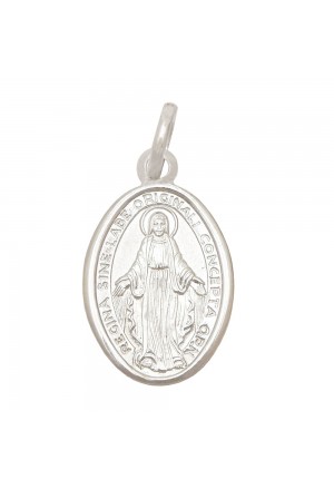 Ciondolo Madonna Miracolosa Oro Bianco 18kt Misura Media Gioiello Sacro Regalo Battesimo Comunione Fantasia Monile V017OFM