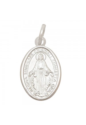 Ciondolo Madonna Miracolosa Oro Bianco 18kt Misura Large Gioiello Sacro Regalo Battesimo Comunione Fantasia Monile SWU2EFM