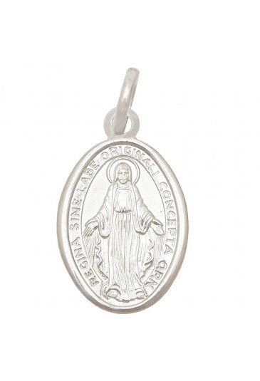 Ciondolo Madonna Miracolosa Oro Bianco 18kt Misura Big Gioiello Sacro Regalo Battesimo Comunione Fantasia Monile IUJYNFM