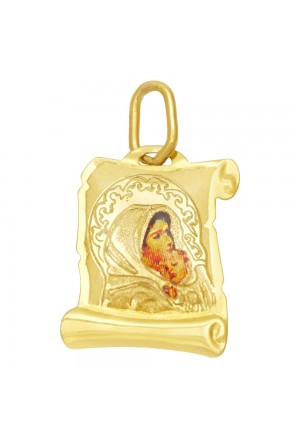 Ciondolo Madonna Con Bambino Oro 18kt Gioiello Sacro Smalto Regalo Battesimo Fantasia Monile T2MZLFM