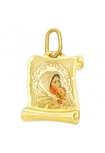 Ciondolo Madonna Con Bambino Oro 18kt Gioiello Sacro Smalto Regalo Battesimo Fantasia Monile T2MZLFM