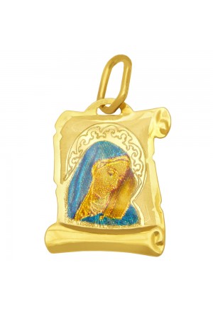 Ciondolo Madonna Oro 18kt Gioiello Sacro Smalto Regalo Battesimo Fantasia Monile PYGGZFM