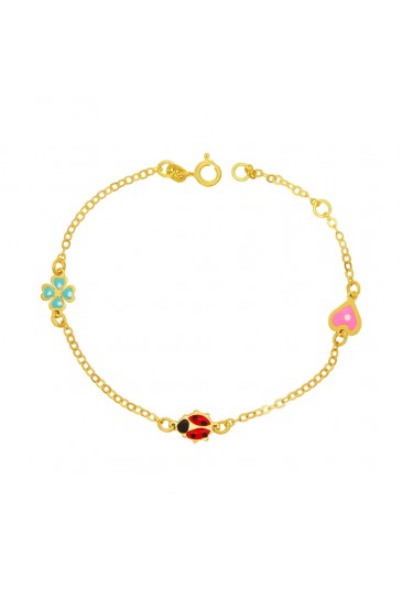 Bracciale Neonato Quadrifoglio Coccinella Cuore Oro Giallo 18KT Regalo Nascita Fantasia Monile SHOSPFM