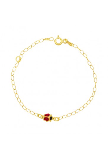 Bracciale Neonato Coccinella Oro Giallo 18KT Regalo Nascita Portafortuna Fantasia Monile LBEWNFM