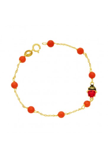 Bracciale Neonato Corallo Rosso Coccinella Oro Giallo 18KT Regalo Nascita Fantasia Monile L263BFM