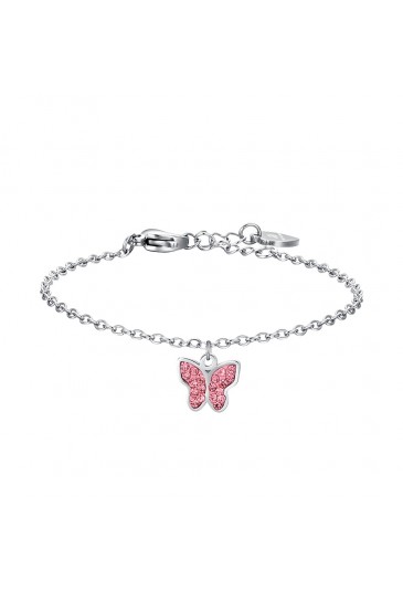 BRACCIALE IN ACCIAIO CON FARFALLA E CRISTALLI ROSA