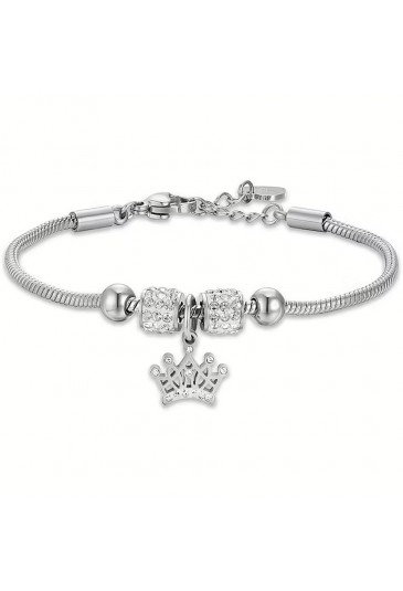 Bracciale Bambina Luca Barra Acciaio Corona Cristalli Bianchi JB184