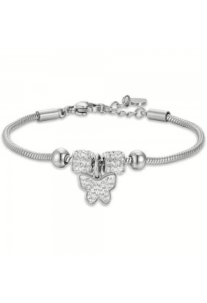 Bracciale Bambina Luca Barra Acciaio Farfalla Cristalli Bianchi JB181