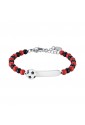 Bracciale Pietre Rosse Nere Pallone Calcio Piastrina Possibile Incisione Acciaio Luca Barra JB163