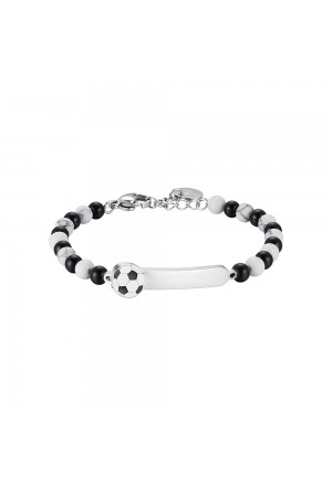 Bracciale Pietre Nere Bianche Pallone Calcio Piastrina Possibile Incisione Acciaio Luca Barra JB165