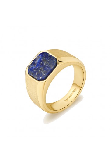 Anello Sigillo Ink Lapislazzuli Chevalier Acciaio Anallergico Dorato Misura 21 Uomo Brosway BIK130B