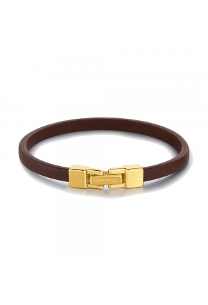 Bracciale Ink Pelle Marrone Chiusura Acciaio Anallergico Dorato Misura 18cm Uomo Brosway BIK136A