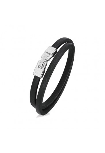 Bracciale Ink Pelle Nera Doppio Giro Chiusura Acciaio Anallergico Uomo Brosway BIK137