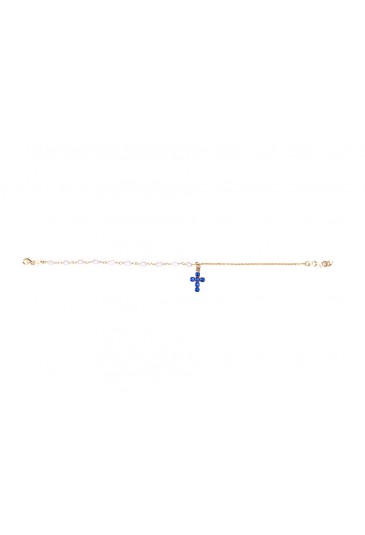 Bracciale Croce Zirconi Blu Argento Dorato Perle Naturali Agios AGI303/B-BL
