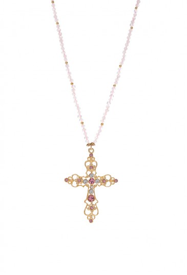 Collana Croce Large Argento Dorato Pietre Rosa Agios AGI330/C