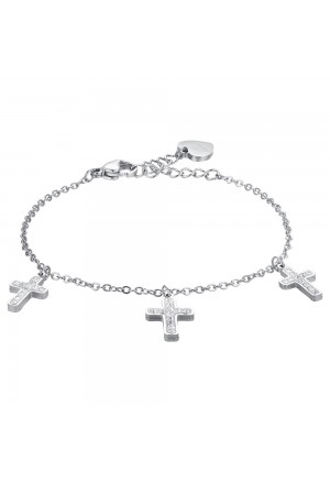 Bracciale Luca Barra Acciaio Croci Cristalli Bianchi BK2588