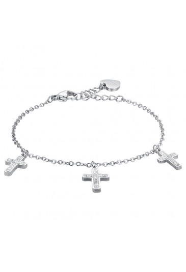 Bracciale Luca Barra Acciaio Croci Cristalli Bianchi BK2588