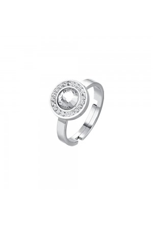 Anello Luca Barra Acciaio Elemento Cristallo Bianco Misura Regolabile Donna ANK501