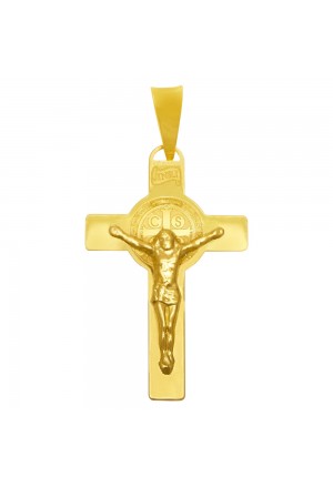 Croce Medaglia San Benedetto Norcia Oro Giallo 18kt Regalo Nascita Battesimo Fantasia Monile XD19DFM