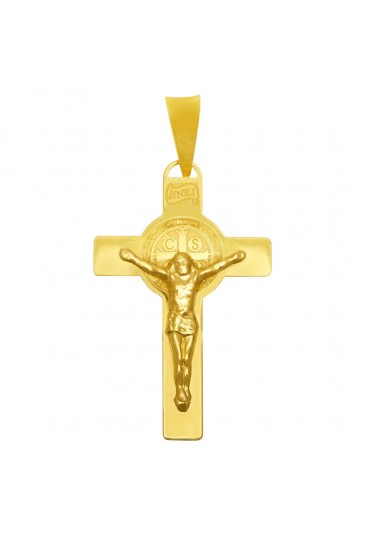 Croce Medaglia San Benedetto Norcia Oro Giallo 18kt Regalo Nascita Battesimo Fantasia Monile XD19DFM