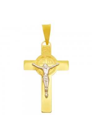 Croce Medaglia San Benedetto Norcia Oro Giallo Oro Bianco 18kt Regalo Nascita Battesimo Fantasia Monile DNU8IFM