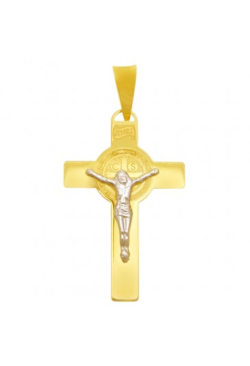 Croce Medaglia San Benedetto Norcia Oro Giallo Oro Bianco 18kt Regalo Nascita Battesimo Fantasia Monile DNU8IFM